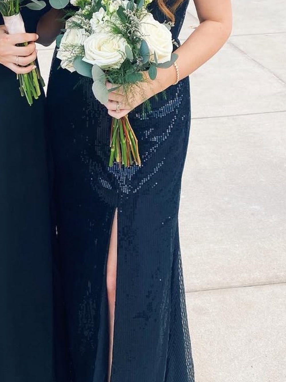 JJs House Navy Sequin Prom Gown with Front Slit